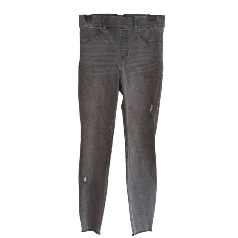 Spanx Grey Distressed Ankle Skinny Jean-ish Leggings Raw Hem Womens Size Medium